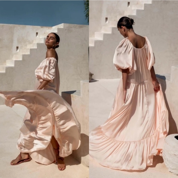Erika Pena x Anthropologie Boho Rose Blush Pink Silky Satin Bettina Maxi… - Picture 3 of 4